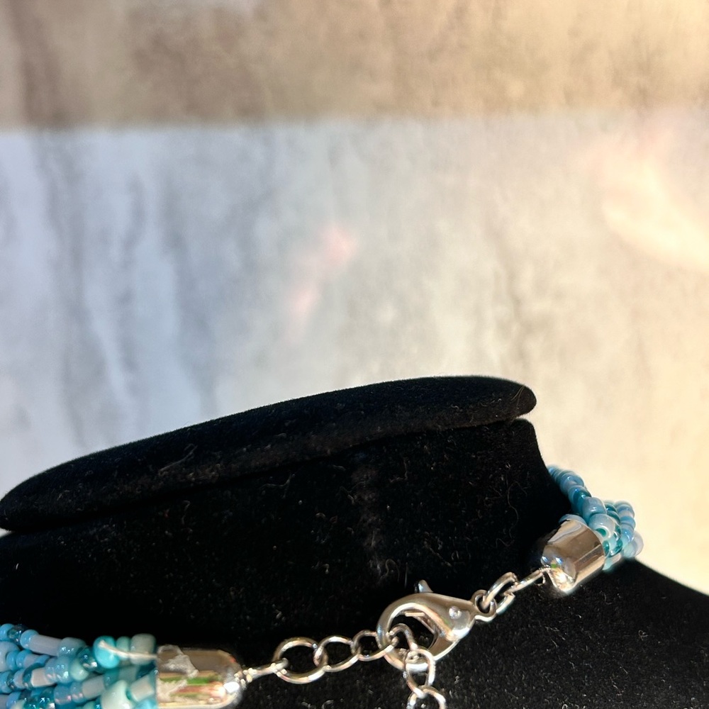 New Necklace Blue Turquoise Beaded Crystal Gem Boho Artsy Classic Statement - Picture 6 of 7